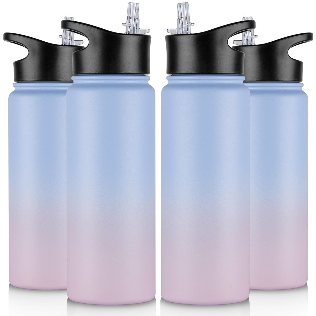 32 oz Insulated Water Bottle Bulk 8 Pack, Stainless Steel Sports Water Bottles with Straw Lid & Wide Mouth Lids, Double Walled Vacuum, Leak Proof, White