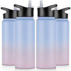 32 oz Insulated Water Bottle Bulk 8 Pack, Stainless Steel Sports Water Bottles with Straw Lid & Wide Mouth Lids, Double Walled Vacuum, Leak Proof, White