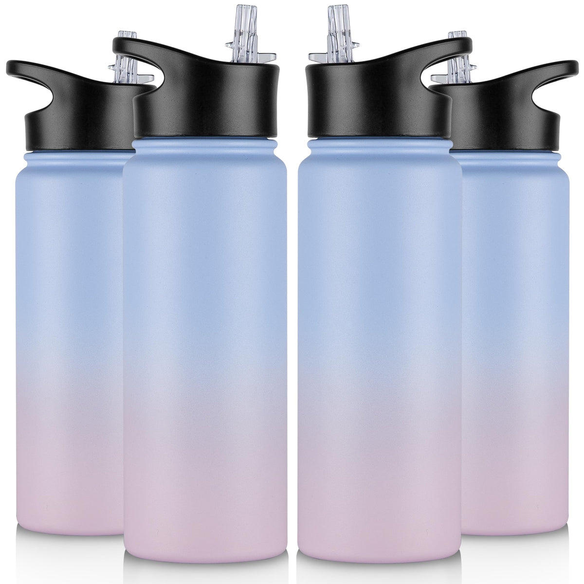 32 oz Insulated Water Bottle Bulk 8 Pack, Stainless Steel Sports Water Bottles with Straw Lid & Wide Mouth Lids, Double Walled Vacuum, Leak Proof, White