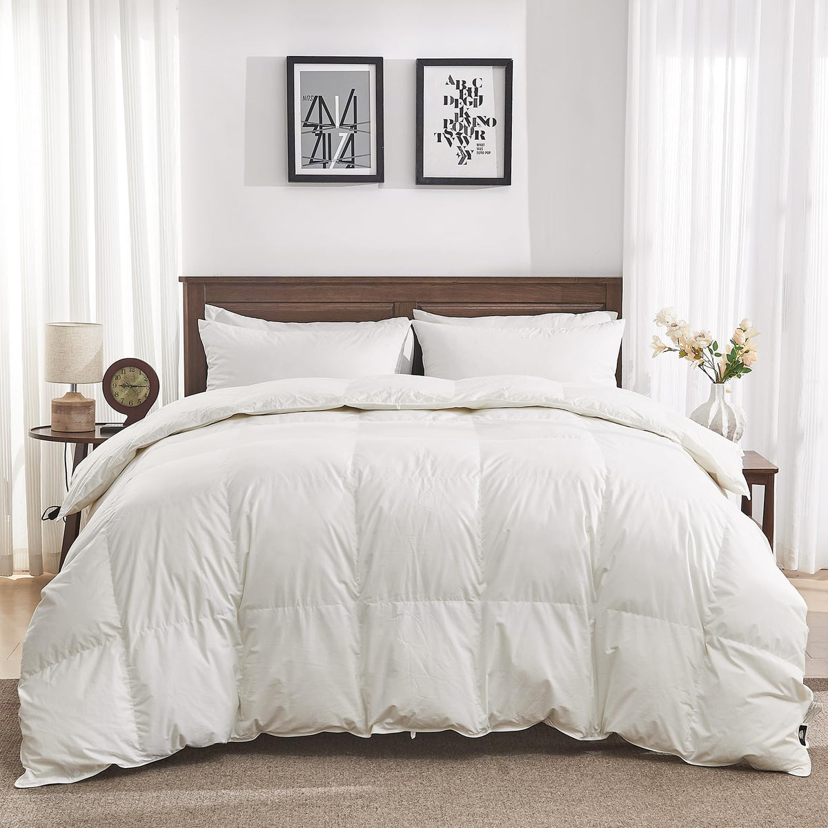 Goose Feather Down Comforter King Size, All Season Duvet Insert