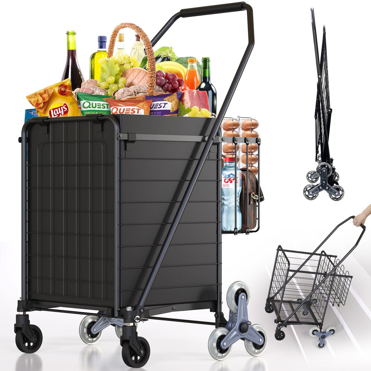 2-Tier Collapsible 400Lbs Heavy Duty Shopping Cart for Groceries