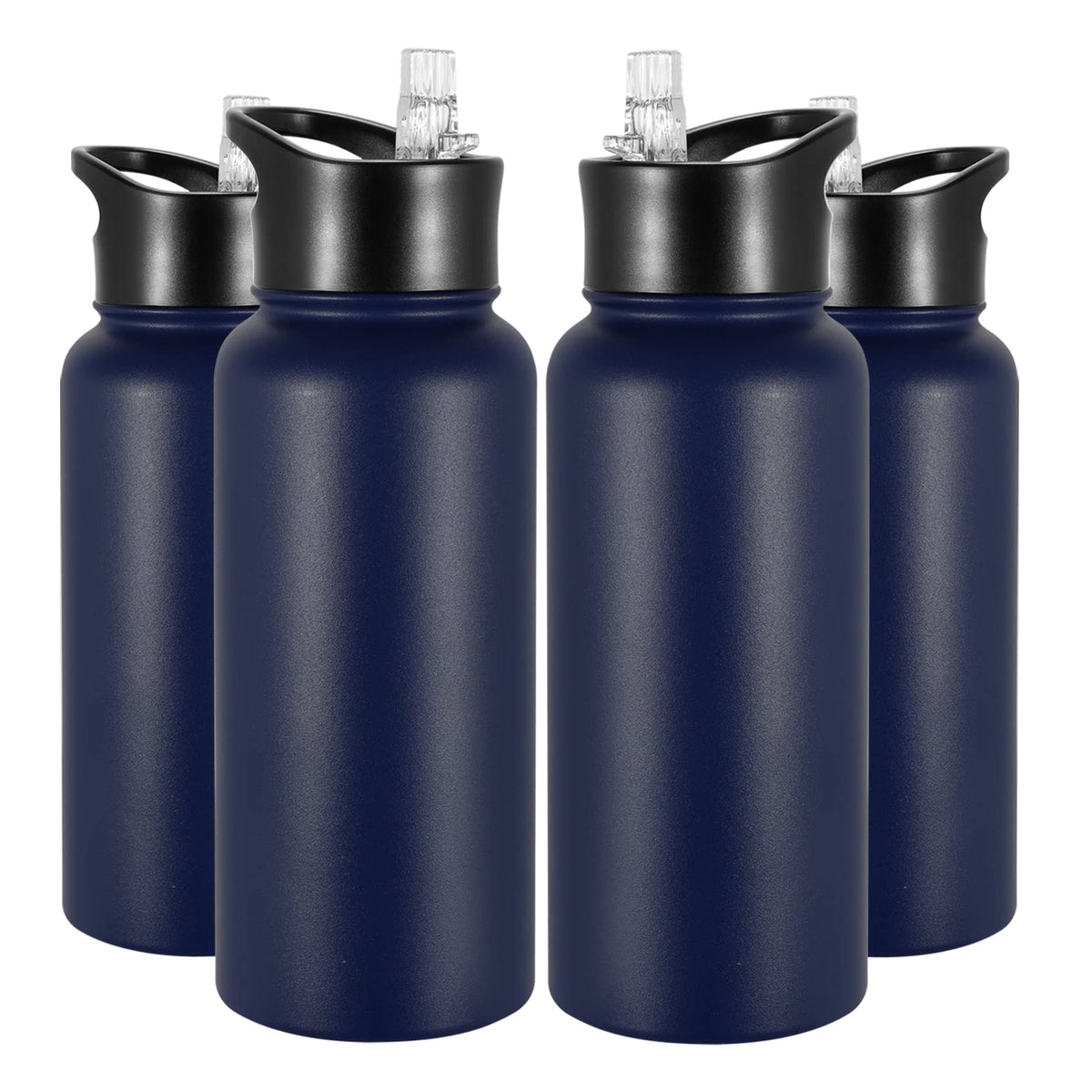 32 oz Insulated Water Bottle Bulk 8 Pack, Stainless Steel Sports Water Bottles with Straw Lid & Wide Mouth Lids, Double Walled Vacuum, Leak Proof, White