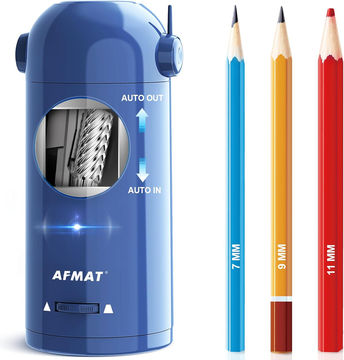 AFMAT Fully Automatic Pencil Sharpener, Blue, 2 Pack (one with Dotted Eyes)