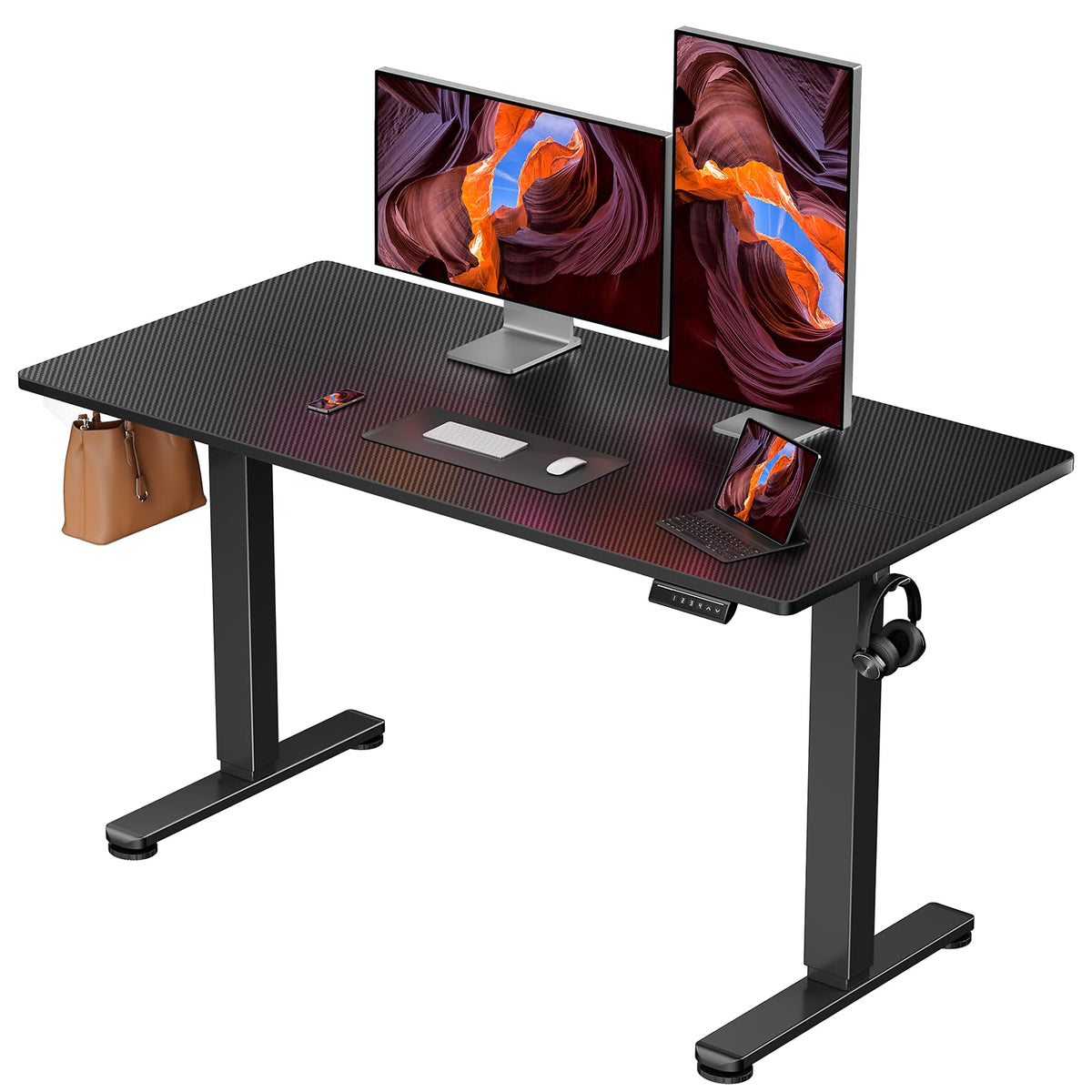 ErGear Height Adjustable Electric Standing Desk, 48 x 24 Inches Sit Stand up Desk, Memory Computer Home Office Desk, Vintage Brown