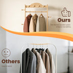 Solid Wood Coat Rack, Freestanding Clothes Rack with Wheels—Heavy Duty Clothes Rack with 2 Shelves, 4 Top Hooks & 5 Side Hooks Ideal for Wallets, Hats, Shoes, Clothes(Natural)