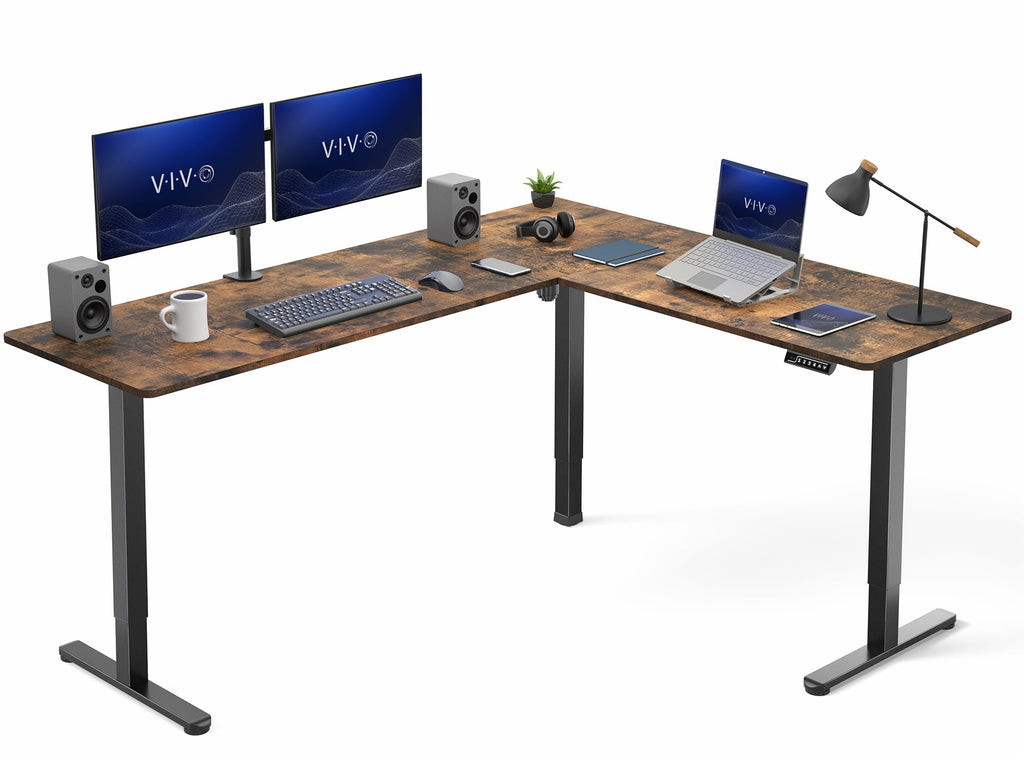 VIVO Light Wood 63 x 55 in Corner Standing Desk, DESK-E3CTGC