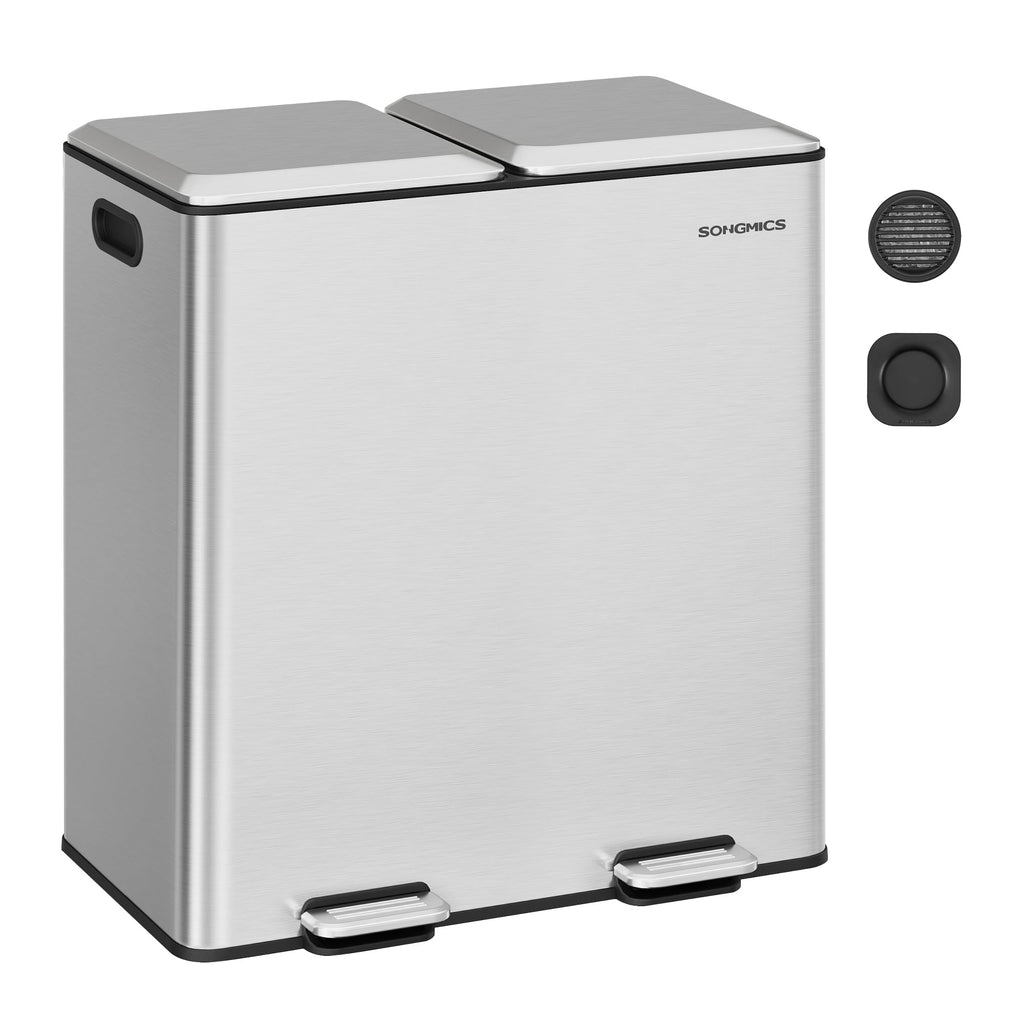 SONGMICS Trash Can, 2 x 8 Gallon (2 x 30 L) Double Compartment