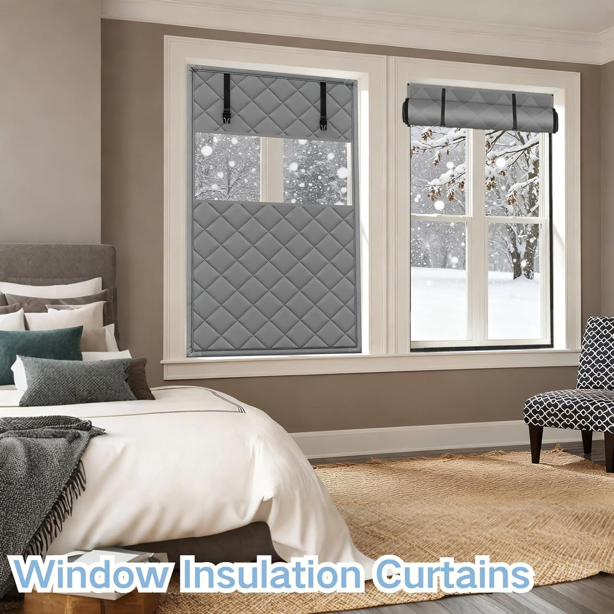 Window Insulation Kit For Window, 3 Laye Thicken Insulated Window Cover, Window Insulation Film With Clear Window, For Winterizing Keeping Home Warm(Brown,79x118in/201x300cm)