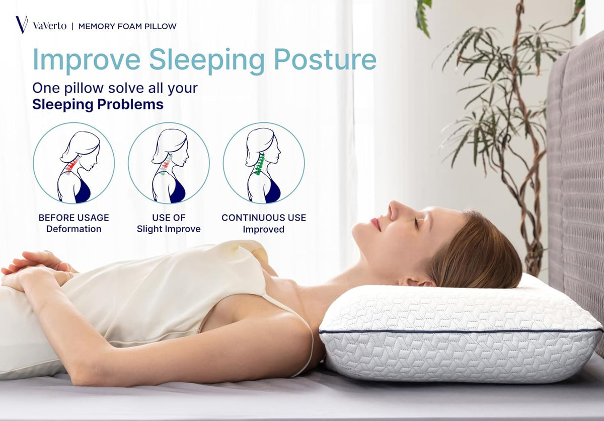 Vaverto King Size Memory Foam Pillows - Firm Pillow - King Size 2-Pack