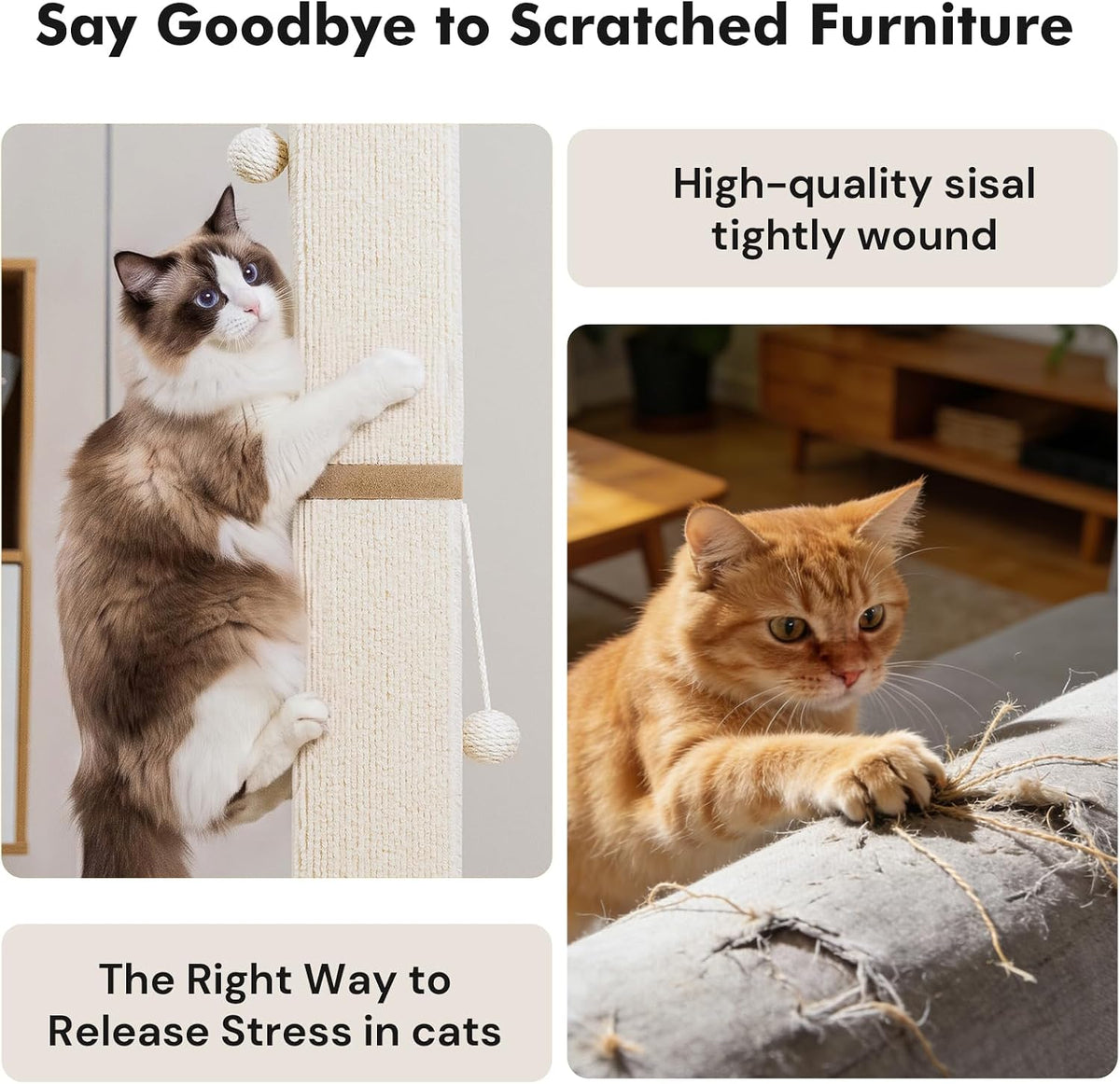 Woochpet 38"Tall Cat Scratching Post with Interactive Cat Toy For Large Cat