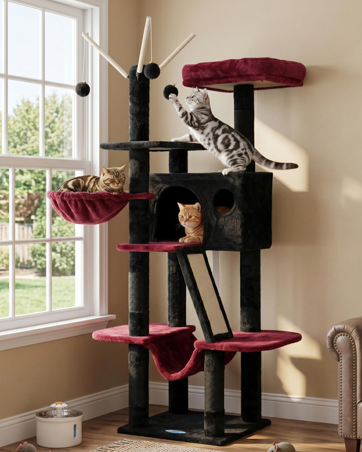 Hey-brother Cat Tree Tower with Padded Platform Bed, Hammock, MPJ019-SW