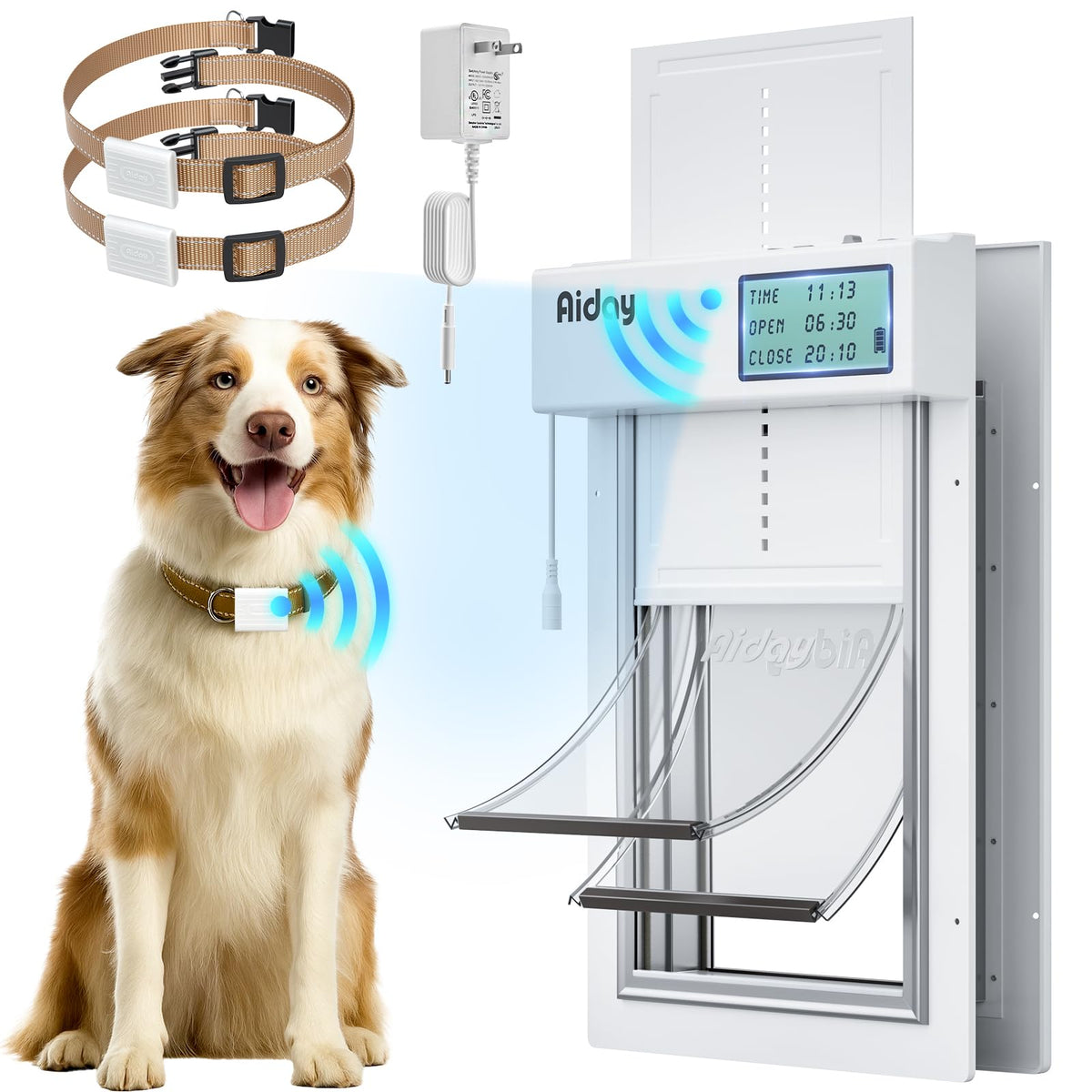 Automatic Dog Door for Wall with Sensor Collars, Large Smart Pet Door for Wall, Custom Scheduling & Anti-Pinch, Fits Large Dogs up to 100 lbs（L）