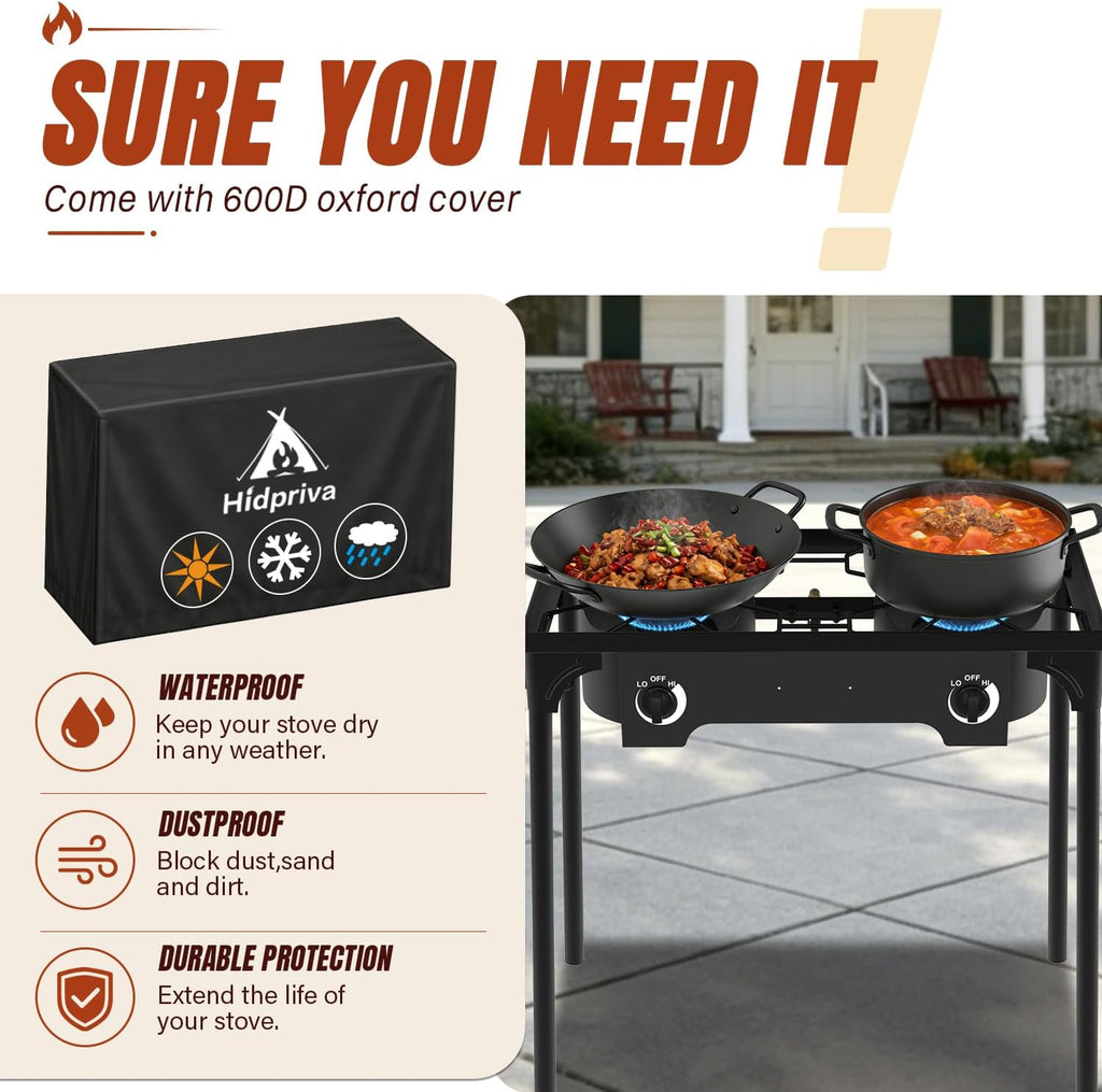 2 Burner Propane Gas Stove with Dustproof Cover
