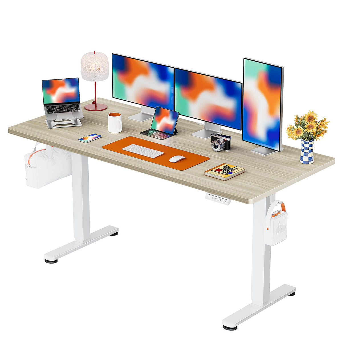 ErGear Height Adjustable Electric Standing Desk, 48 x 24 Inches Sit Stand up Desk, Memory Computer Home Office Desk, Vintage Brown