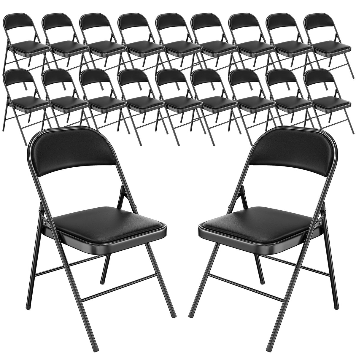 Bonnlo Folding Chair with Comfortable Padded Cushion and Back, Portable Folding Chairs for Outside, Office Events, Weddings, Pu Leather, 6 Black
