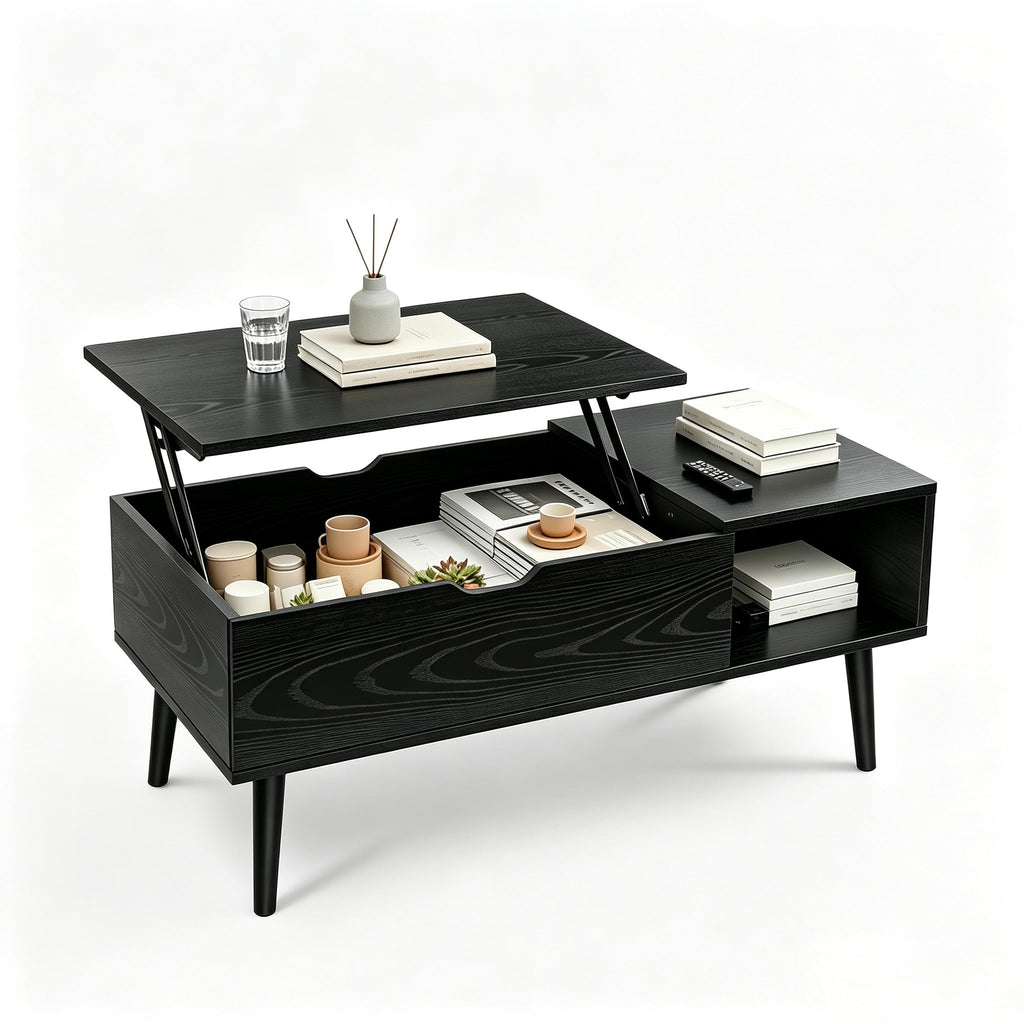 OLIXIS Coffee Table with Storage for Home Living Room Office, Black