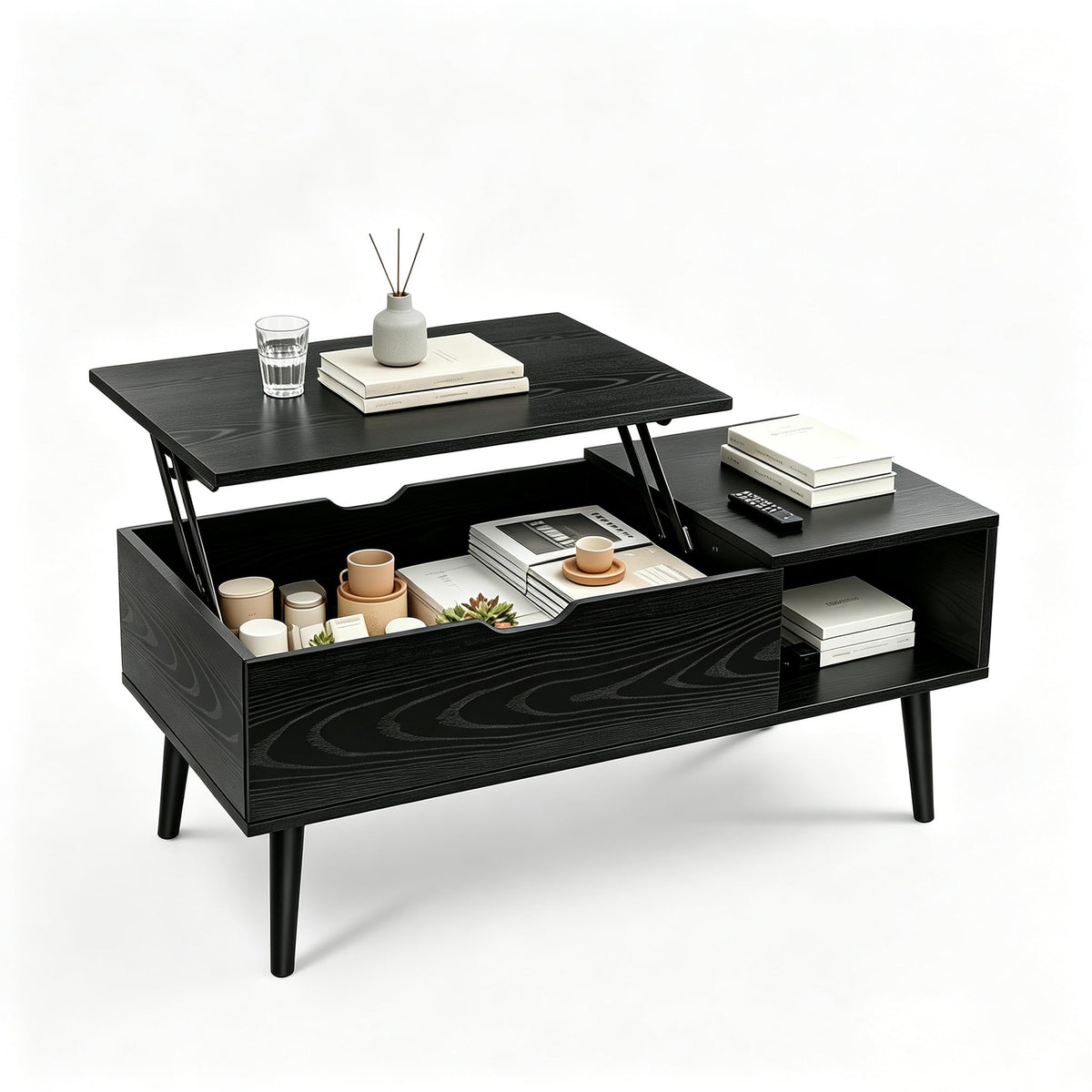 OLIXIS Coffee Table with Storage for Home Living Room Office, Black