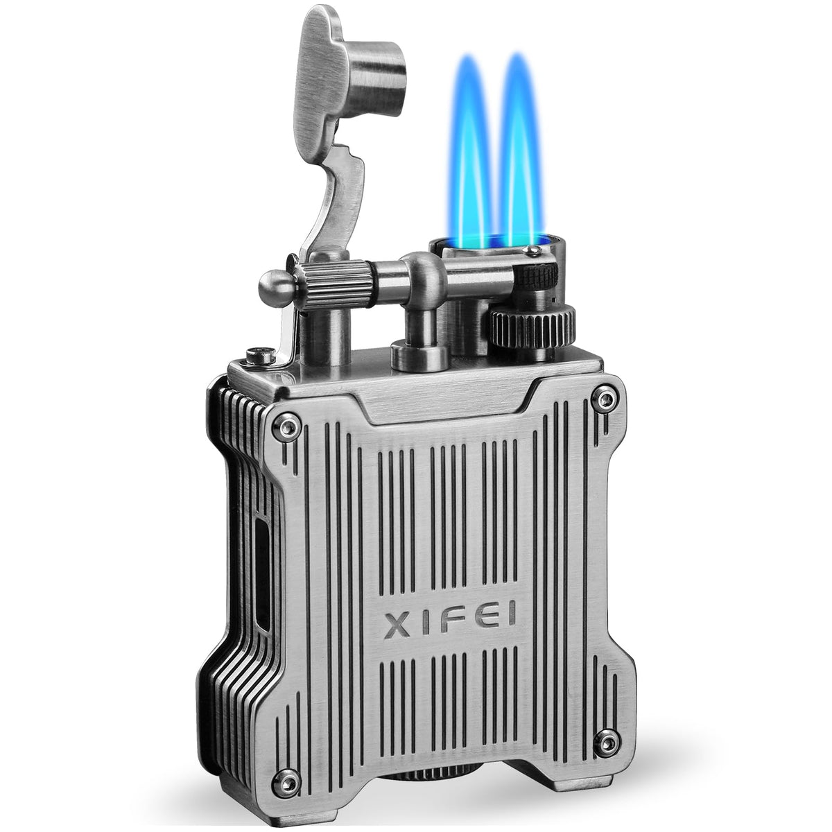 XIFEI Classic Flint-Wheel Cigar Lighter, Adjustable Dual Jet Flame