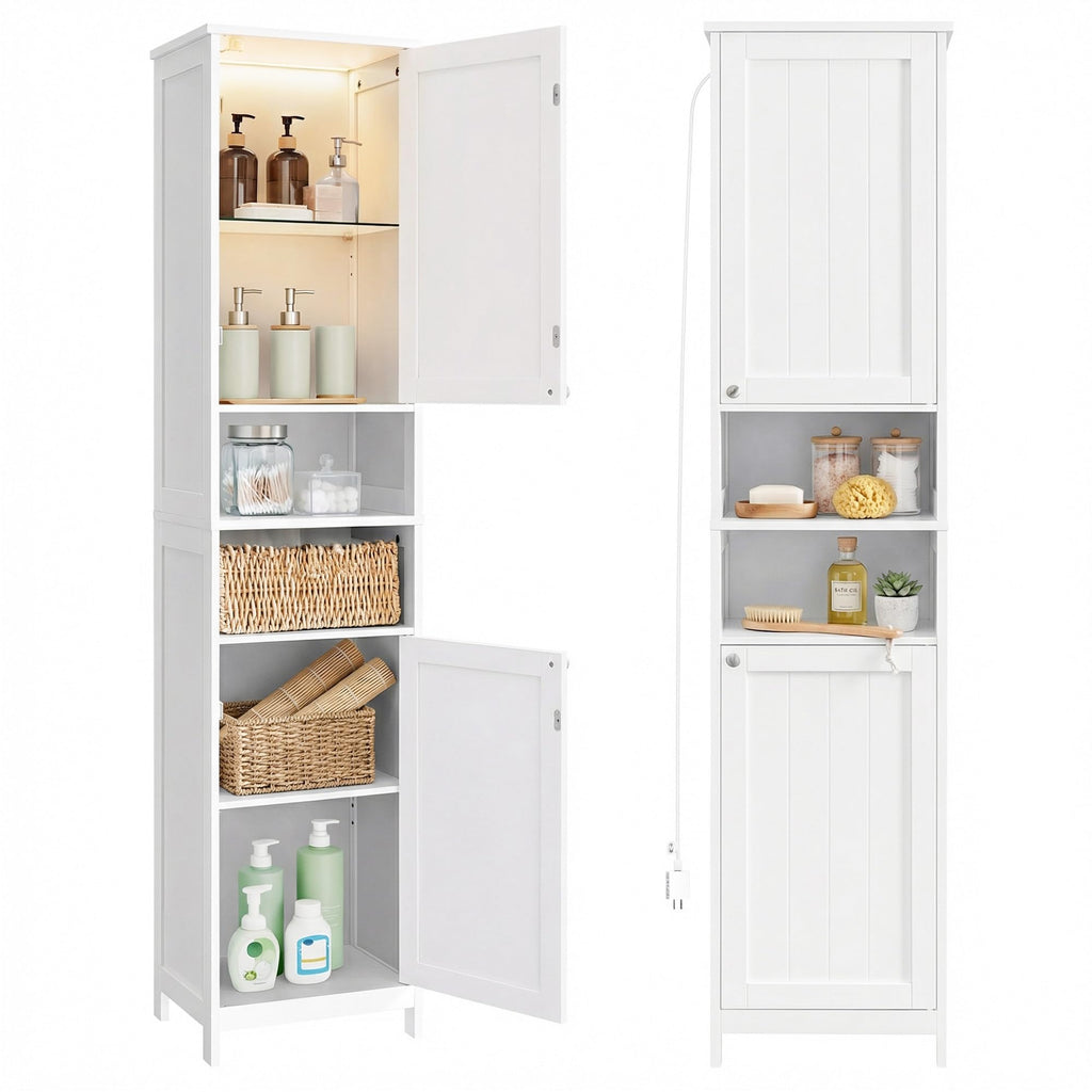 VASAGLE Tall Storage Cabinet with Lights, Slim, 11.8" W, Cloud White