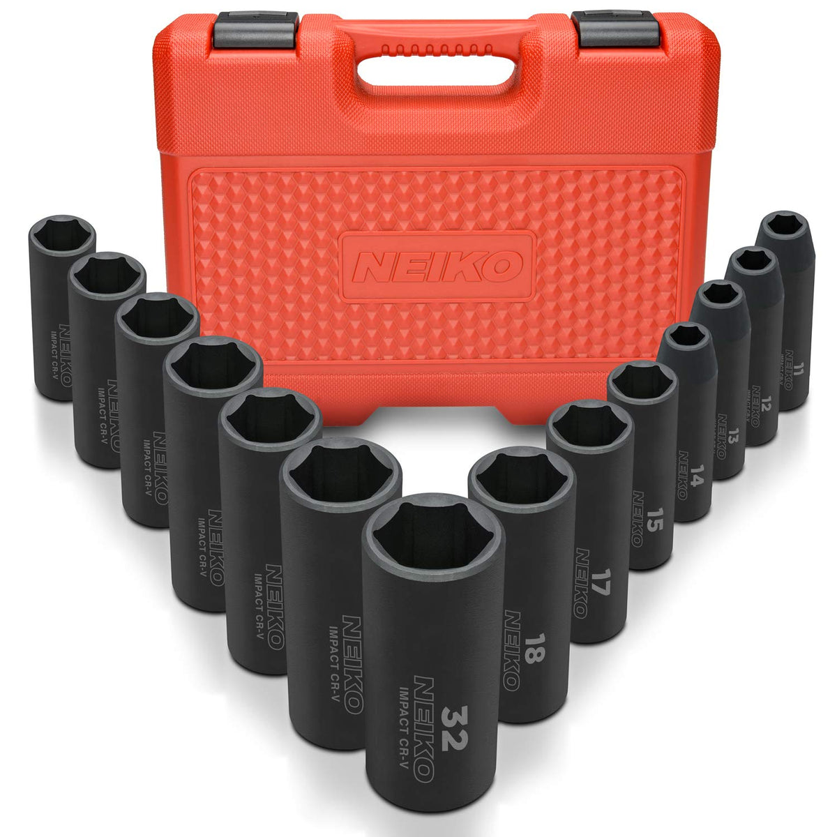 NEIKO 02448A 1/2" Drive Master Impact Socket Set, 65 Piece, Standard SAE (3/8"-1-1/4") & Metric (10-24 mm) Sizes, Deep & Shallow Kit, Includes Adapters & Ratchet Handle