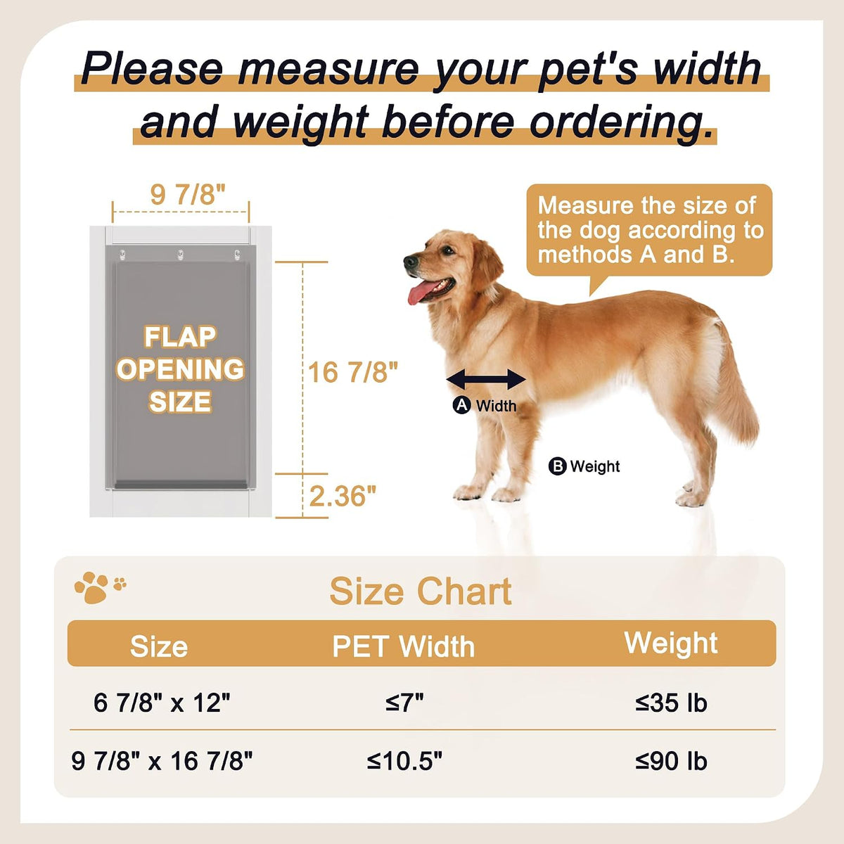 Doggie Door for Sliding Glass Door, 10"x15" Brown Flap for Large Dog, White