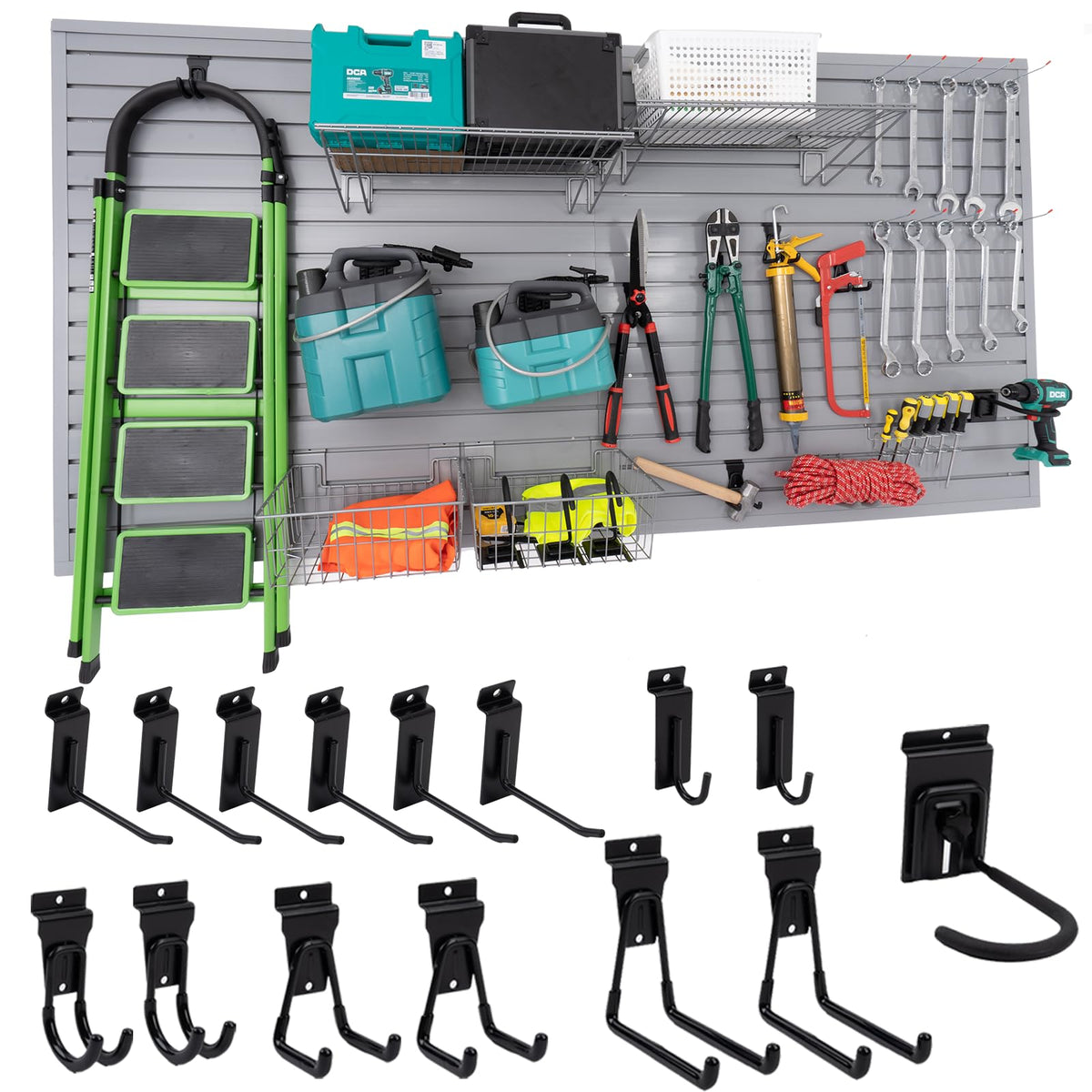 FRAYSCENT Slat Wall Paneling Garage Slat Wall Storage Systems Slatwall Panels Power Tool Organizer Wall Mount, PVC Garage Storage & Organization Products Slate Board (Black, 4ft x 8ft)