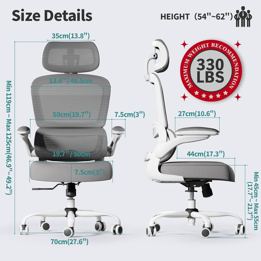 TRALT Office Chair Ergonomic Desk Chair with Lumbar Support White, 1