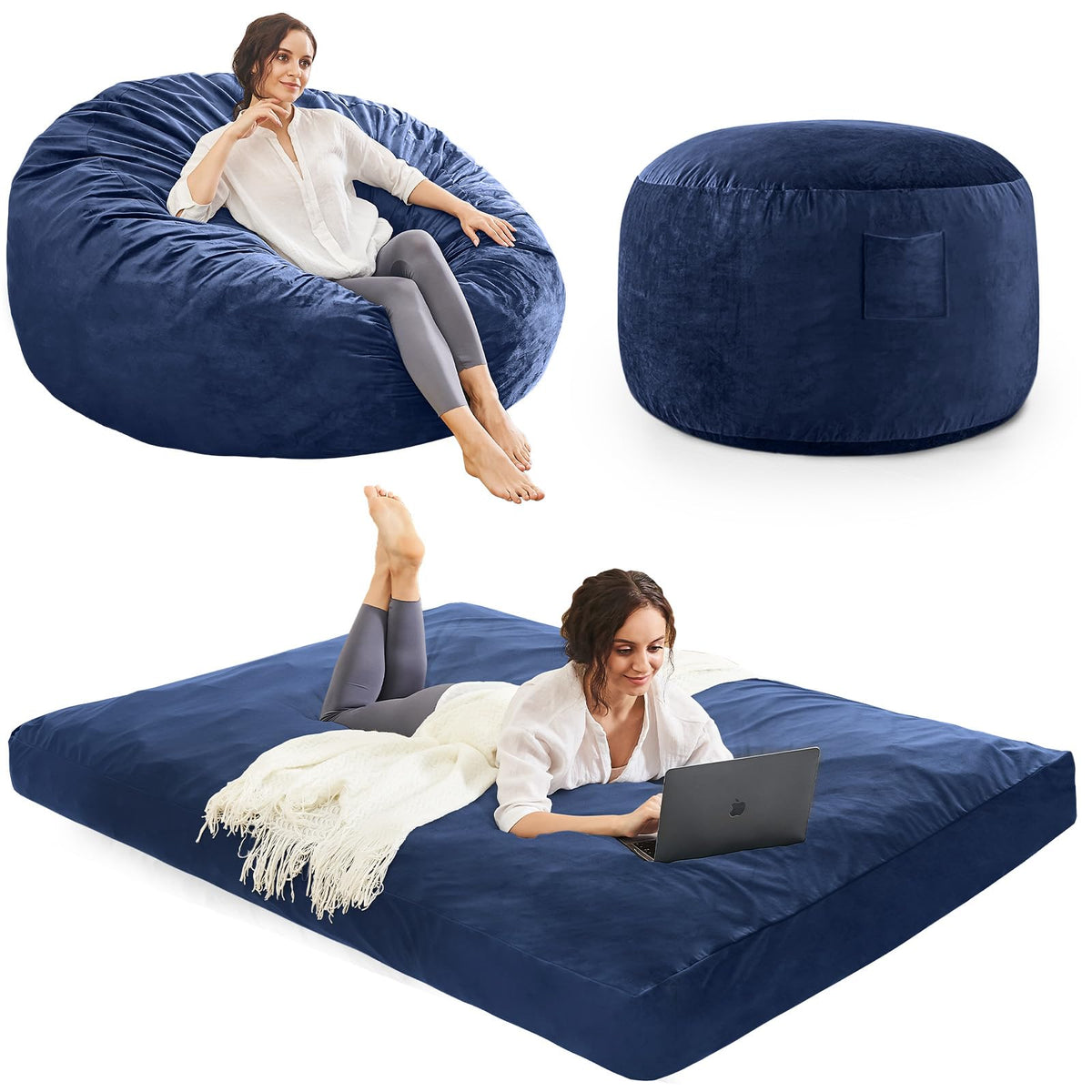 Bean Bag Chairs for Adults - Giant Bean Bag Convertible Floor Sofa