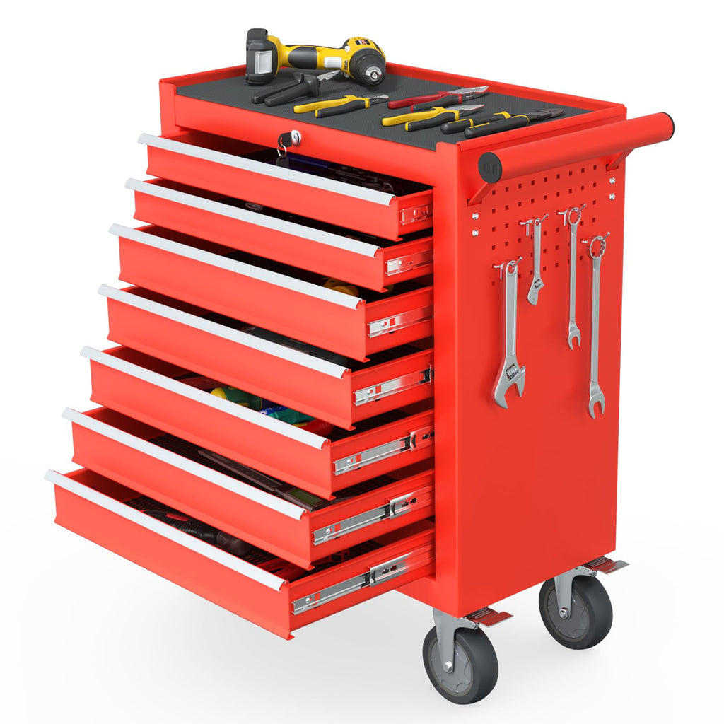 7-Drawer Rolling Tool Chest, Tool Box with 4 Wheels and Drawers, High Capacity Detachable Mobile Tool Storage Cabinet for Garage, Workshop, Mechanics and Repair Room (Black)