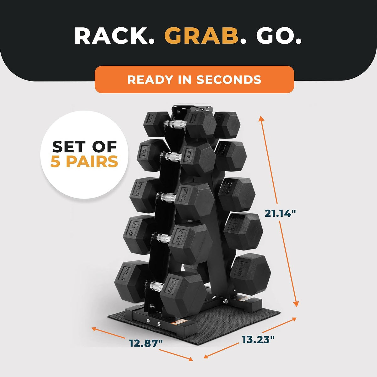 BalanceFrom Rubber Coated Hex Dumbbell Weight Set with Storage Rack, 100LB or 150LB or 200LB Set, 5-20 lbs or 5-25 lbs or 10-30 lbs Pairs