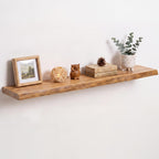 Live Edge Elm Floating Shelves - 24 In Rustic Solid Wood Shelves with Heavy-Duty Invisible Bracket, Wall-Mounted Wooden Shelf for Living Room, Bathroom, Kitchen Storage & Display, Set of 2, Natural