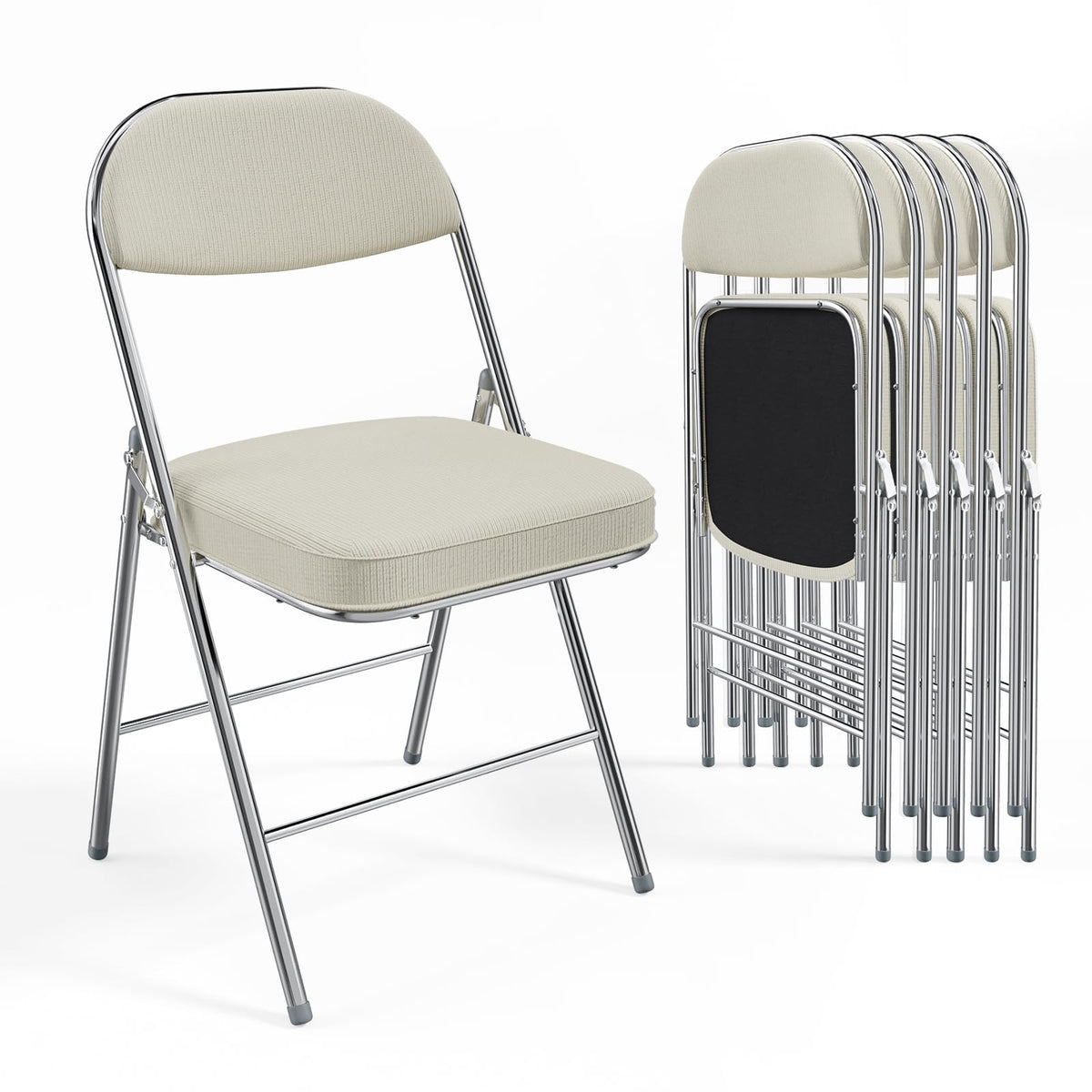 VINGLI 4 Pack Folding Chairs with Padded Seat & Backrest, Metal Frame, Durable Corduroy Fabric, 350 lbs Capacity, Set of 4, Black – Ideal for Weddings, Parties, Office Events