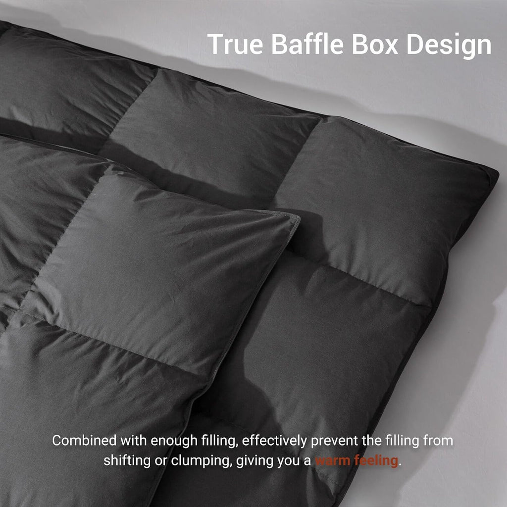 Grey Goose Feather Down Comforter Queen Size, Premium All Season Duvet Insert, 750+ Fill Power 1200TC Cotton Blend Fabric Hotel Style Comforter, 42 Oz Lightweight (90x90, Dark Grey)