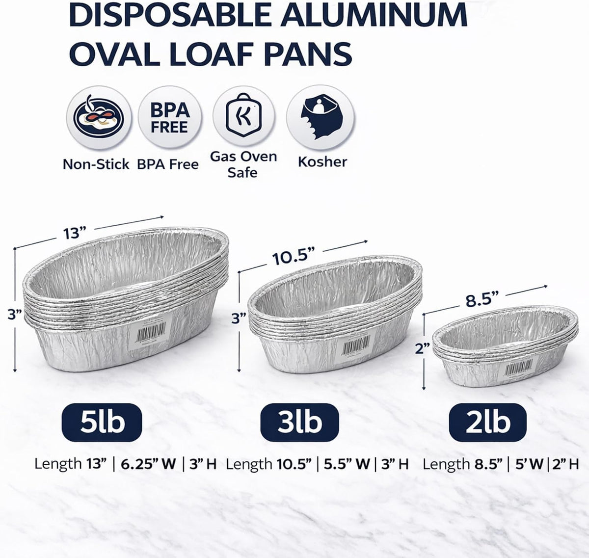 Jetfoil Disposable Aluminum Loaf Pans 2 LB Oval Loaf Challah Pans For Thanksgiving | Recyclable Foil Baking Pans for Bread, Cakes, Brownies, Heavy Duty Tin Foil Bakeware | Small 200 Count