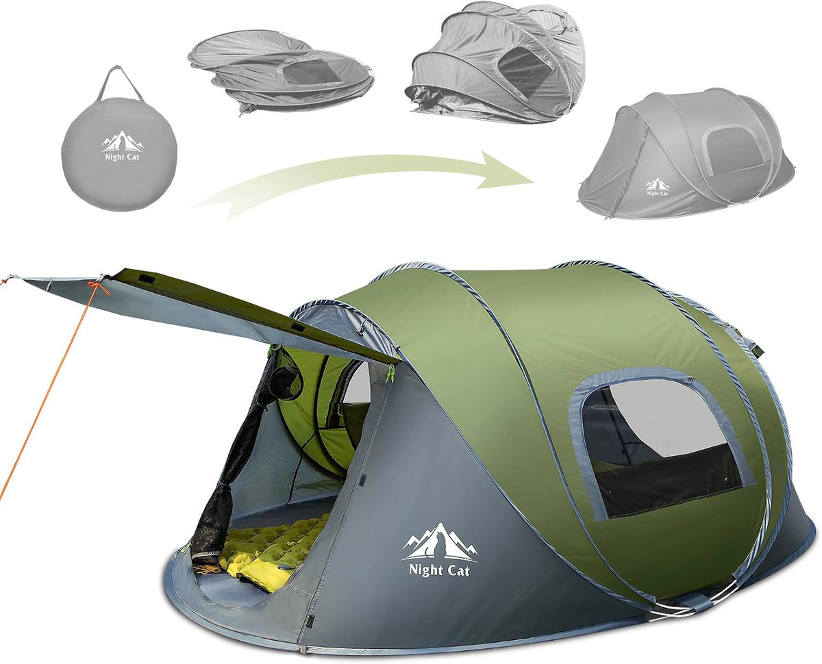 Night Cat Pop-up Camping Tent: 2/3/4/6 Person Tent Waterproof Instant Easy Setup Family Tent