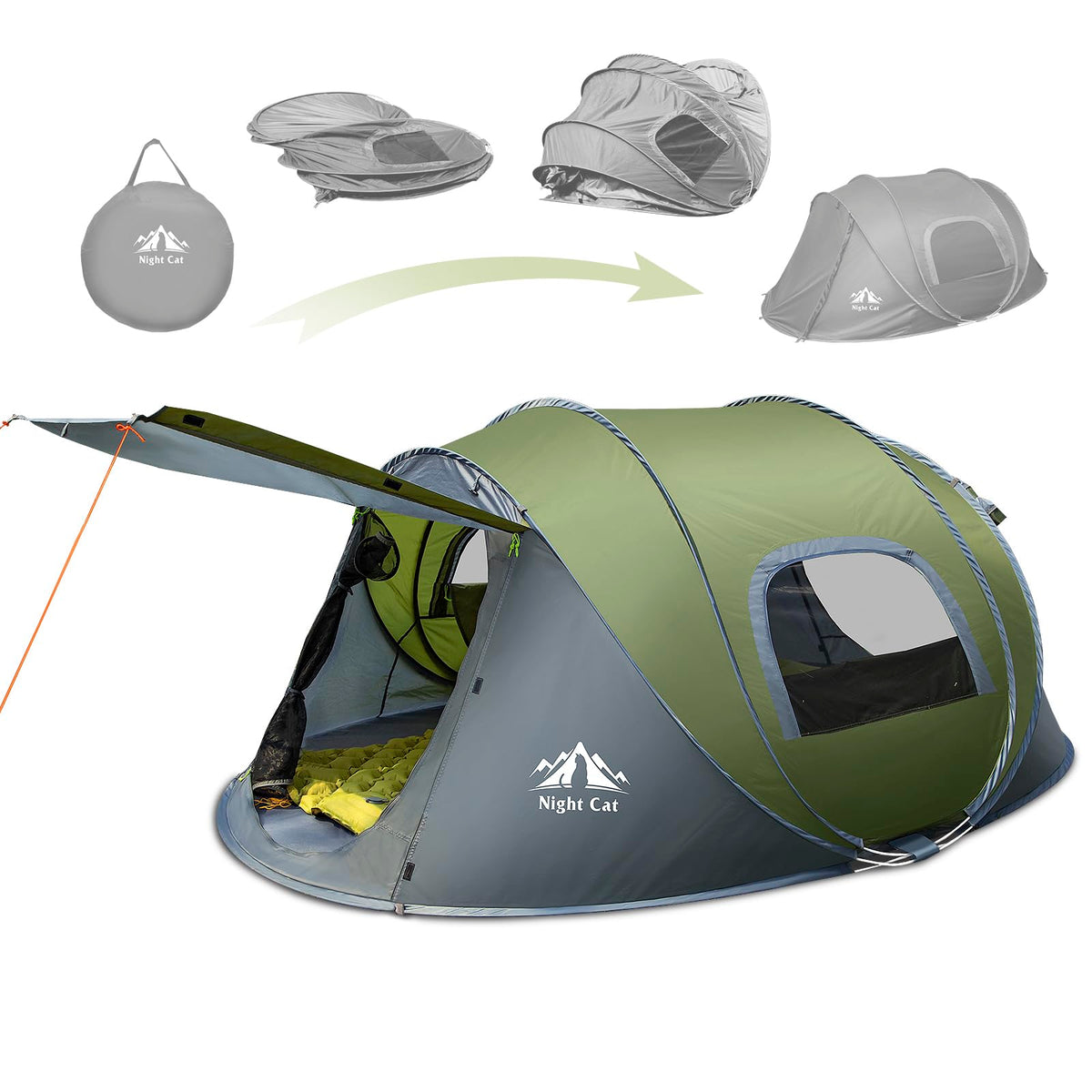Night Cat Pop-up Camping Tent: 2/3/4/6 Person Tent Waterproof Instant Easy Setup Family Tent