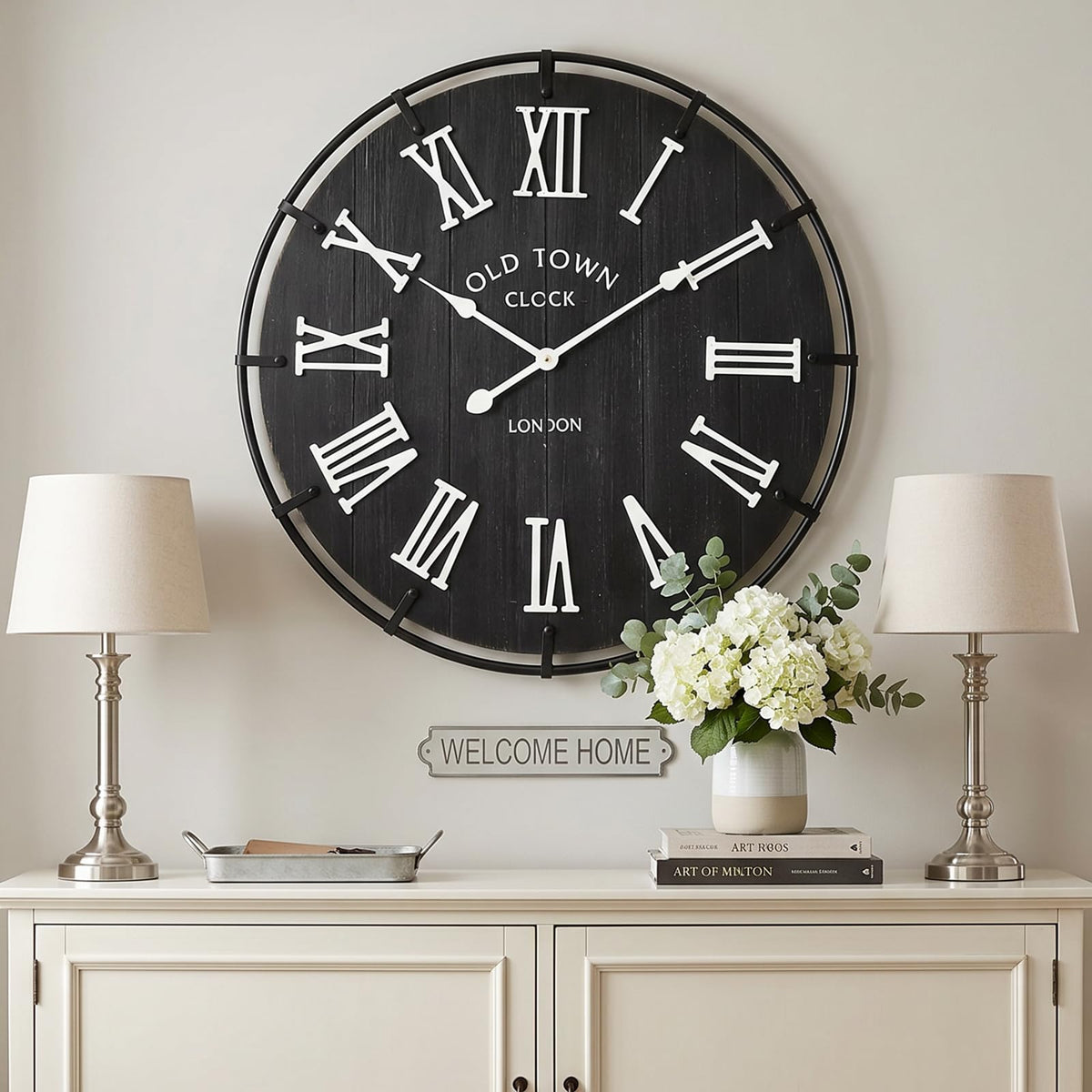 EMAX HOME 30 Inch Extra Large Wall Clock - Farmhouse Rustic Wood & Metal Design Silent Non-Ticking Battery Operated Decorative Oversized Clock for Living Room, Kitchen, Office & Bedroom