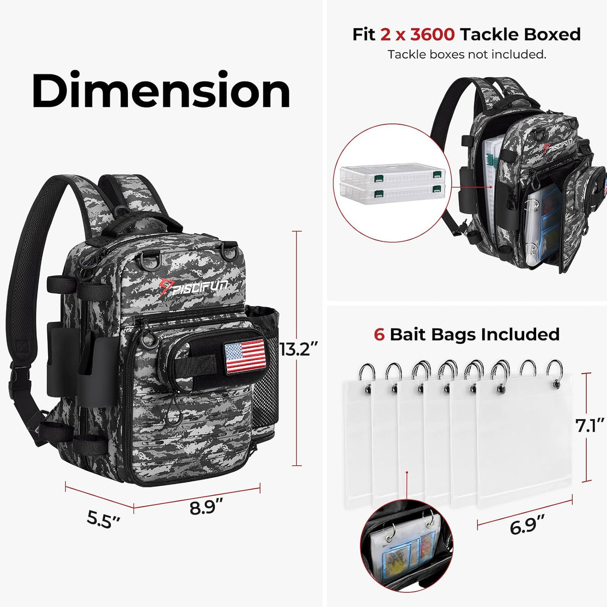 Piscifun Fishing Tackle Backpack, 3-Way Carry with Rod Holders
