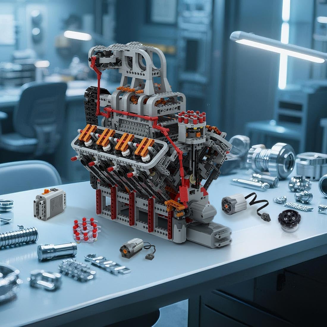 OHV 5.0L V8 Engine Building Blocks and Construction Toy, Collectible Technology-Themed Model to Build and Display, Great Gift for Birthdays, Christmas (2106 PCS)