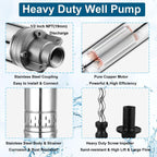 2" Deep Well Submersible Pump, 1/2 HP 110V Deep Well Pump with 33FT Cord