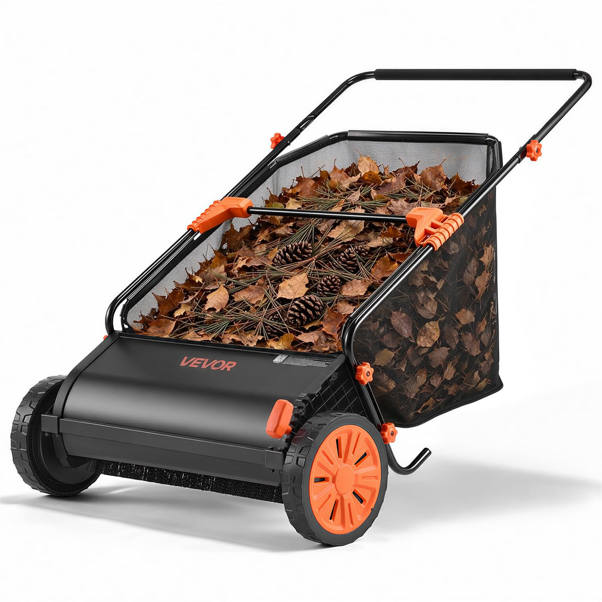 VEVOR Push Lawn Sweeper 26 Inch Leaf & Grass Collector 7 cu. ft. Hopper Bag