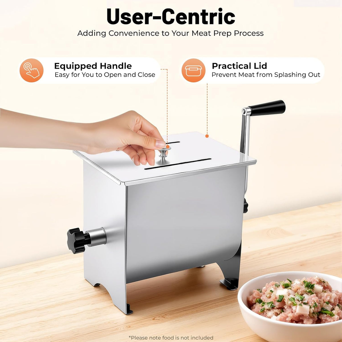 Commercial Manual Meat Mixer 20 Lbs Free Standing Stainless Steel Meat Mixer 1.02 x 8.86 x 12.32in Commercial Manual Meat Grinder with Handle for Homes Restaurants Kitchens Canteens
