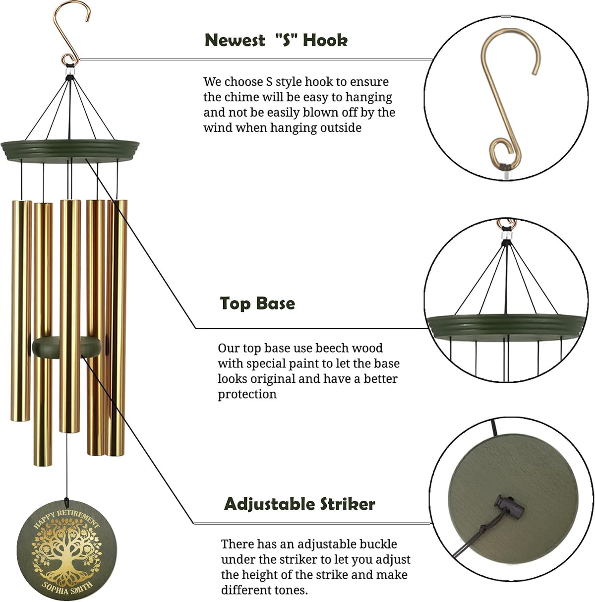Retirement Wind Chimes Personalized, Retirement Gifts for Woman/Man, Teachers/Worker, Customized Wind Chimes for Retire, Decorative Wind Chimes Outdoor
