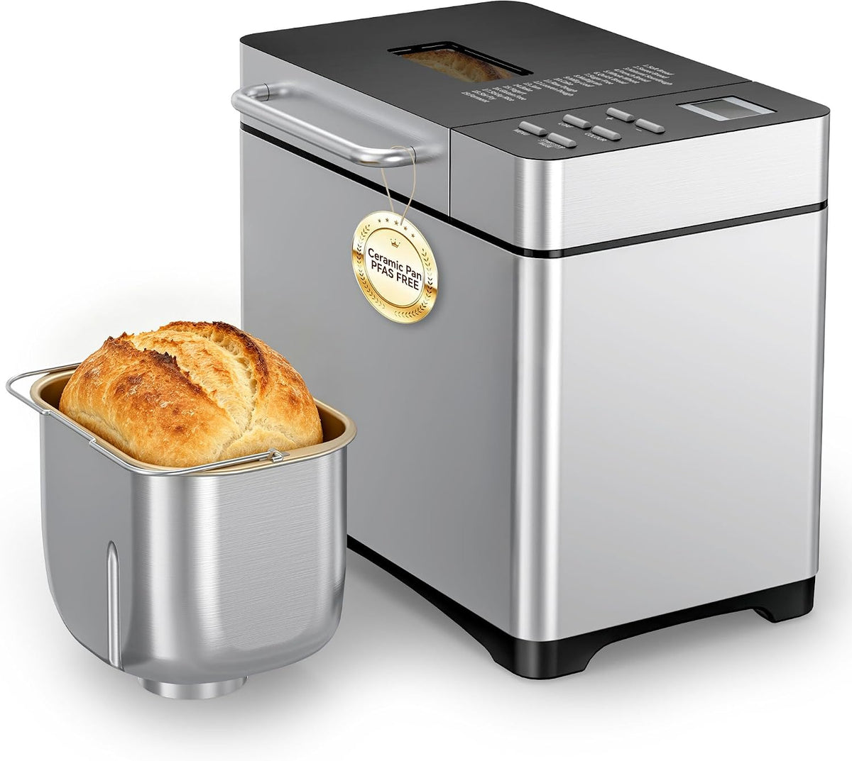 Manastin 19-in-1 Bread Maker, 2LB Bread Machine with Fruit and Nut Dispenser, Stainless Steel Housing, Nonstick Baking Pan, 2 Pound Bread Maker Machine, Ideal Kitchen Gift for Home Bakers