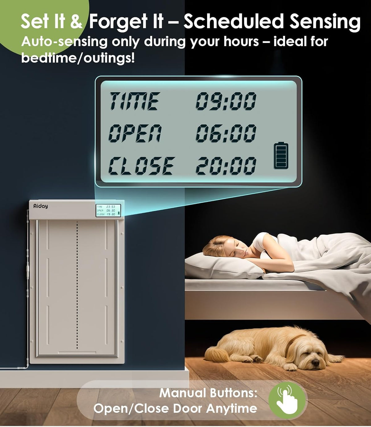 Automatic Dog Door for Wall with Sensor Collars, Large Smart Pet Door for Wall, Custom Scheduling & Anti-Pinch, Fits Large Dogs up to 100 lbs（L）