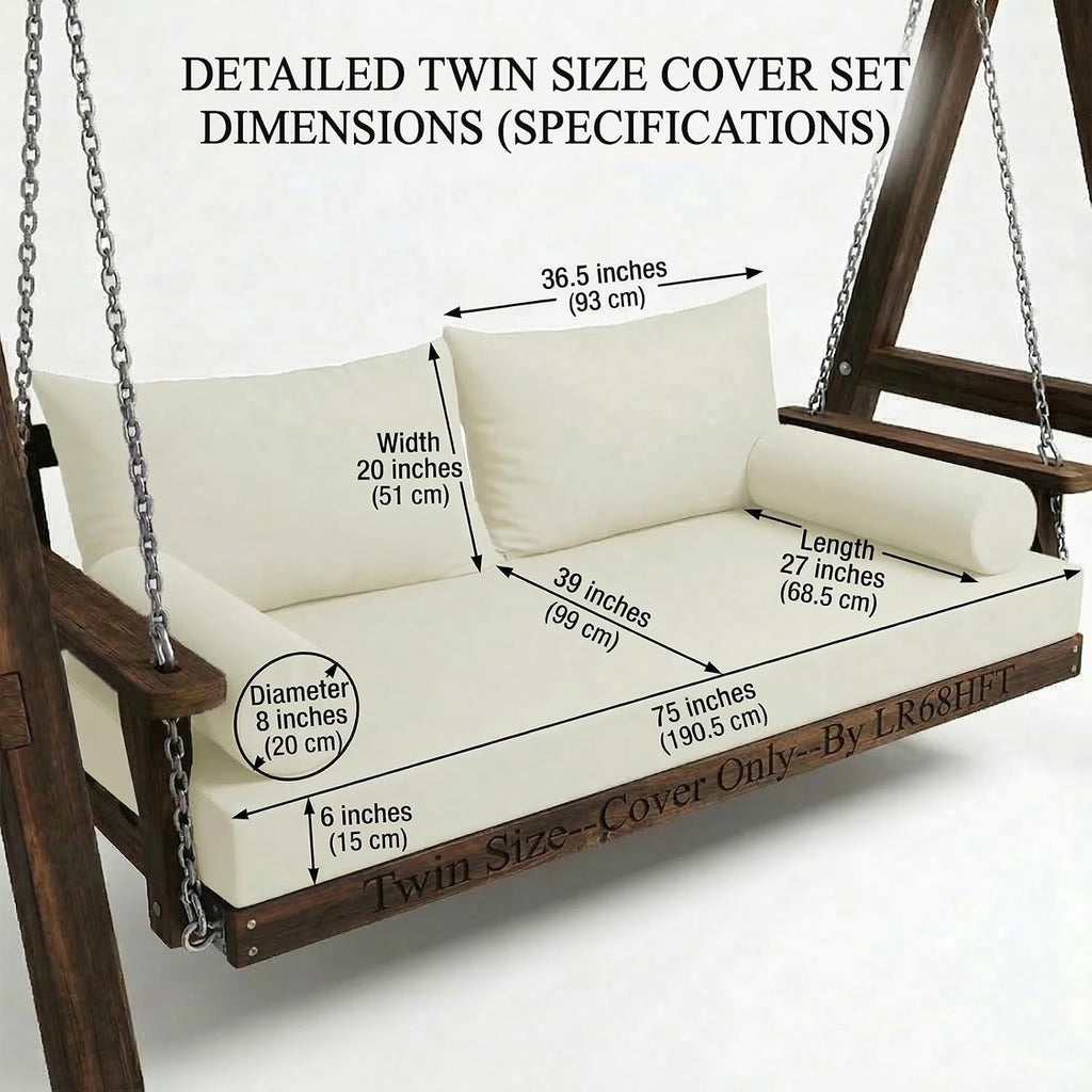 Twin Size Outdoor Swing Daybed Cushion Covers 5 Set, Mattress Cover Water-Resistent Fade-Resistent Breathable Fitted Sheet Slipcover with Zipper (Navy Blue)