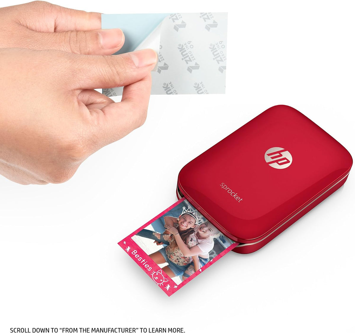 HP Sprocket Portable Photo Printer, print social media photos on 2x3 sticky-backed paper - red (Z3Z93A)