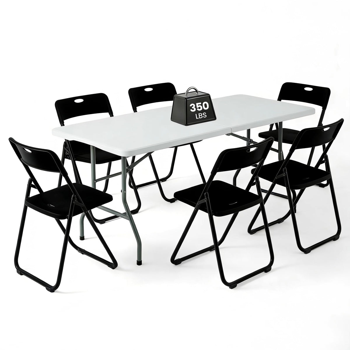 6FT Foldable Table Set with 6 Pack Plastic Folding Chairs, Heavy Duty 350 lbs Folding Table & Folding Chairs, Portable Foldable Furniture Bundle for Parties, Wedding, Events, Indoor & Outdoor