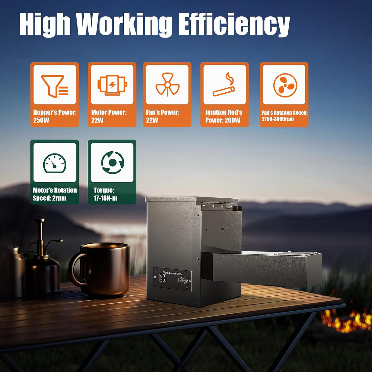 Pellet Smoker Hopper Assembly Kit 250W Electric Wood Pellet Grill Part with Precision Temperature Controller for BBQ, Smoke, Bake, and Roast