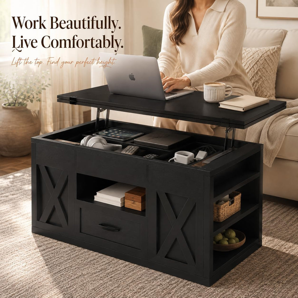 kepptory 40" Lift Top Coffee Table with Storage, Black
